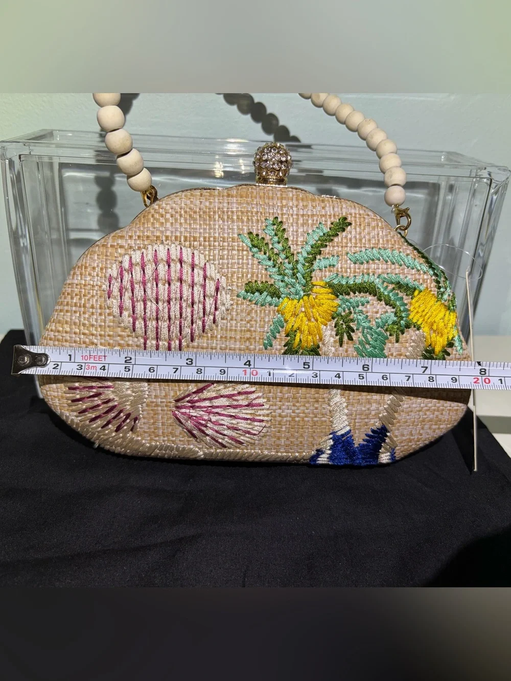 NWT Prezzo Embroidered Palm Woven Clutch With Chain or Beaded Removable Strap